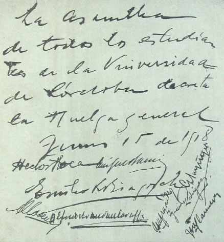 Acta declarando la huelga general estudiantil el 15 de junio de 1918